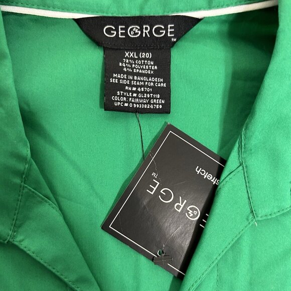 NWT George Women Green Short Puff Sleeve Button Up Shirt Top Collar V-neck XXL - Picture 4 of 6